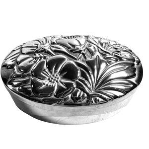 Vtg Silver Plated Oval Trinket Box Repousse' Design Int Silver Co 3.4 X 2.2 X 1"
